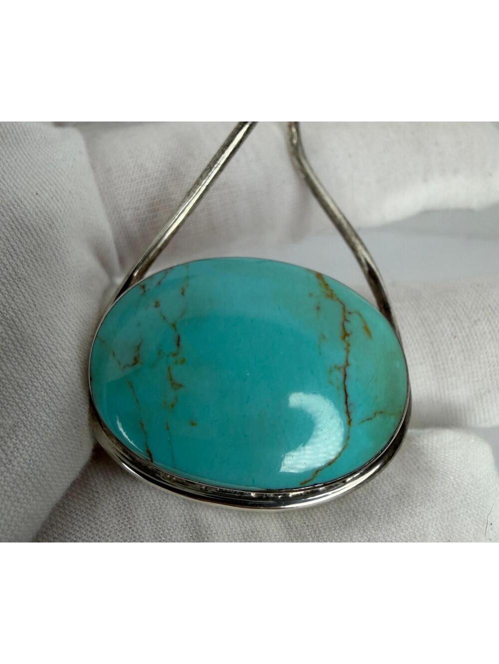 Vintage Taxco Mexico Pendant Sterling Silver Teal Turquoise TC-75 - Picture 7 of 14